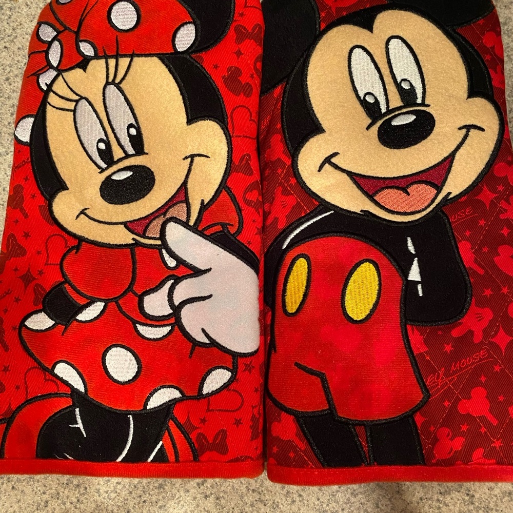 Mickey and Minnie oven mitts.